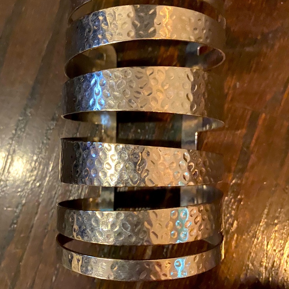 Adjustable hammered wide cuff bracelet